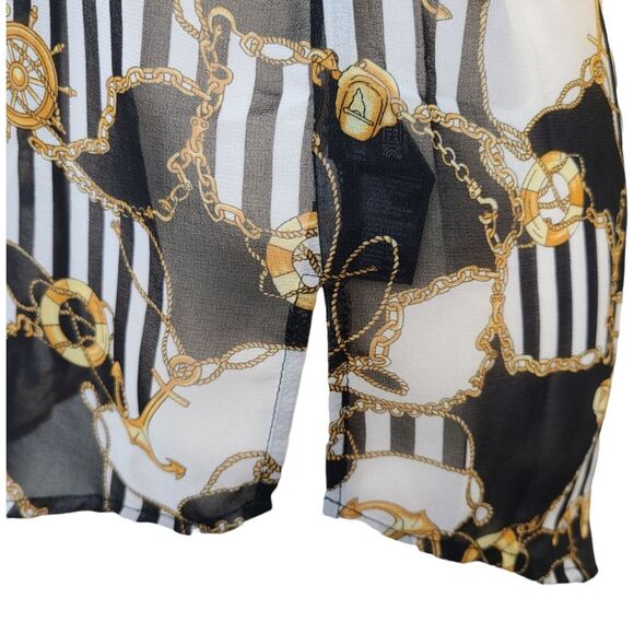 Forever 21 Nautical Black White Gold Sheer Long Sleeve Button Blouse Womens S - Picture 6 of 12